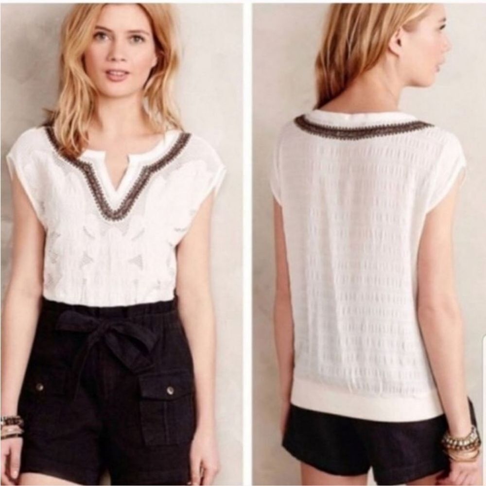 Anthropologie Floreat  Embroidered Beaded sleeveless Layered Preppy Top 0